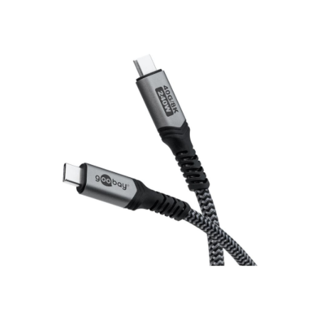 Goobay USB-C Cable with Textile Sheath, USB4, 240 W, 40 Gbit/s, Power Delivery, 0.5 m, Black/Grey | 74210