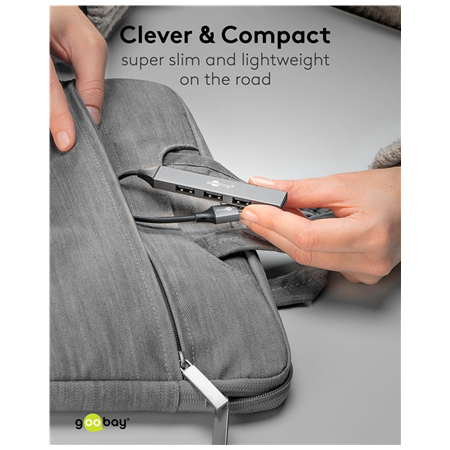 Goobay Slim 4-Port USB Hub, USB-A to USB-A, 5 Gbit/s | 74456