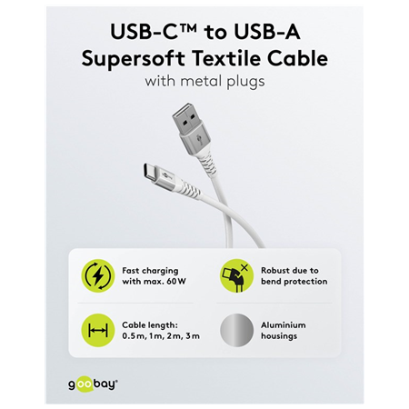 Goobay USB-C to USB-A Supersoft Textile Cable with Metal Plugs | 74530