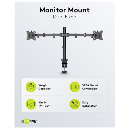 Goobay Dual Monitor Mount Flex | Swivel, Tilt, Rotation | 17-32 " | Maximum weight (capacity) 8 kg | Black