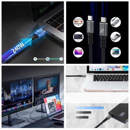 USB kabelis Wozinsky WPS-UY42S USB-C Thunderbolt 4 240W 2.0m juodas