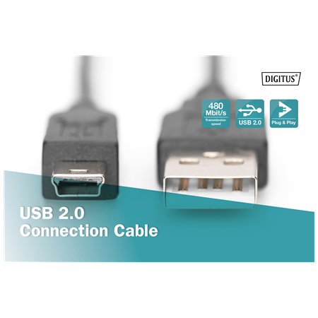Digitus Connection Cable, 1.8 m | AK-300108-018-S | USB Type A to USB Mini B