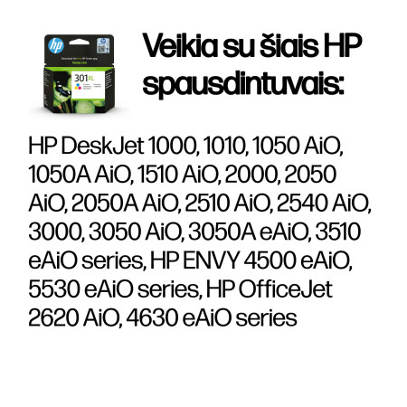 HP 301XL Didelės Talpos Trijų Spalvų Originalus Rašalo Kasetė
