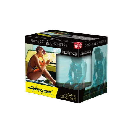Šilumos atskleidimo puodelis Good Loot Cyberpunk 2077 Game Art Chronicles - V & Edward Hopper 450 ml Juoda, Geltona