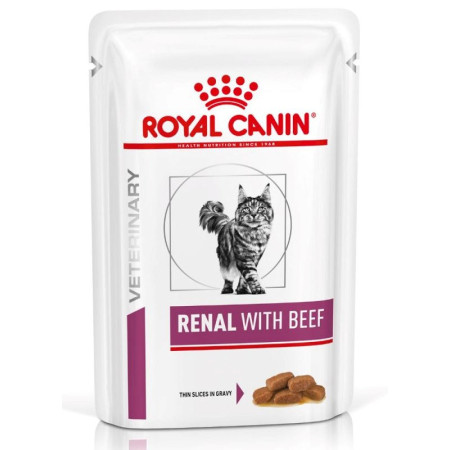 ROYAL CANIN Vet Renal Feline with Beef Šlapias kačių maistas Gabalėliai padaže Vištiena, Kiauliena, Jautiena 12x85 g