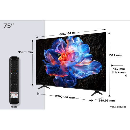 TCL 75P69K televizorius 190,5 cm (75") 4K Ultra HD Smart TV „Wi-Fi“ Juoda