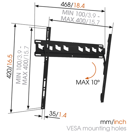 Vogels | Wall mount | MA3010-A1 | Tilt | 32-55 " | Maximum weight (capacity) 40 kg | Black