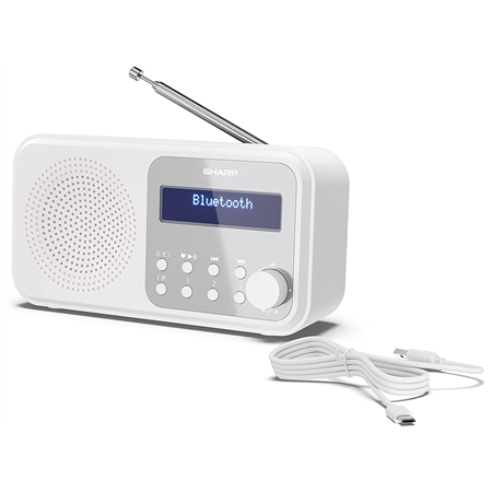 Sharp DR-P420(WH) Tokyo Portable Digital Radio, FM/DAB/DAB+, Bluetooth 5.0, USB or Battery Powered, Snowy White | Sharp | Tokyo