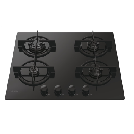 Candy Hob | CVW6BB | Gas on glass | Number of burners/cooking zones 4 | Knobs | Black