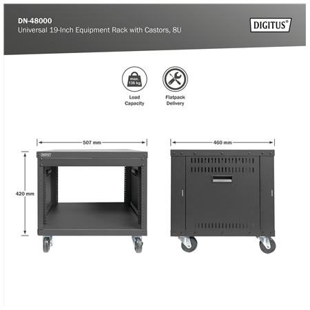 Digitus Universal 19-Inch Equipment Rack with Castors, 8U | DN-48000