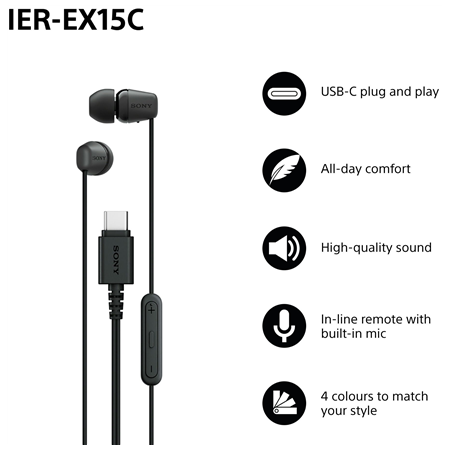 Sony Earbuds | IER‑EX15C | Wired | In-ear | Microphone | Black