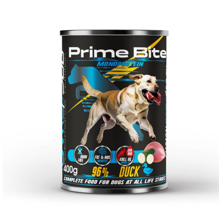 PRIME BITE Monoprotein Duck with zucchini - drėgnas ėdalas šunims - 400g