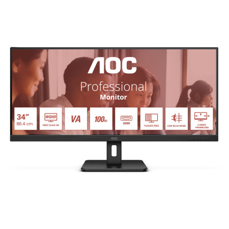 AOC U34E2M kompiuterio monitorius 86,4 cm (34") 3440 x 1440 pikselių Wide Quad HD - Juodas