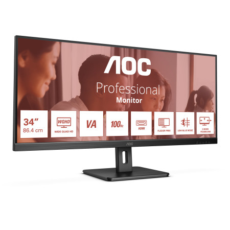 AOC U34E2M kompiuterio monitorius 86,4 cm (34") 3440 x 1440 pikselių Wide Quad HD - Juodas