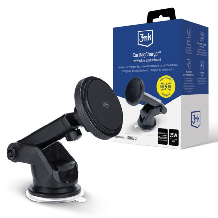 Automobilinis laikiklis-įkroviklis 3mk Car MagCharger 15W, juodas