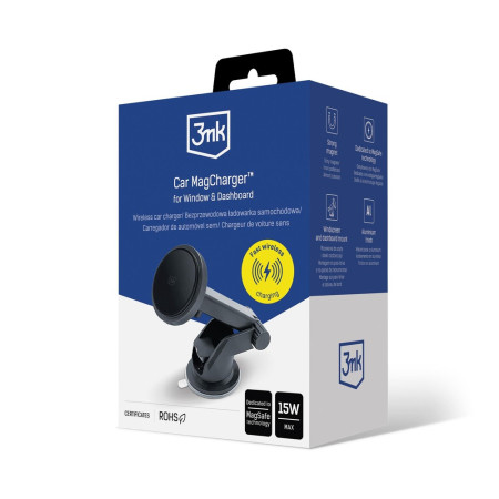 Automobilinis laikiklis-įkroviklis 3mk Car MagCharger 15W, juodas