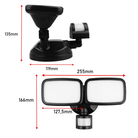 Maclean LED sieninis šviestuvas, su PIR jutikliu, 20 W, 1500 lm, IP65, neutraliai balta 4000 K, juoda, MCE524 B