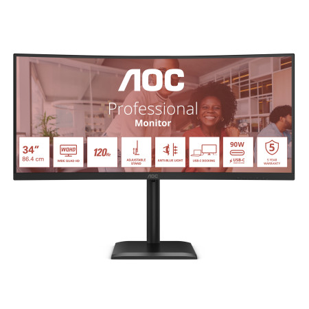 AOC E4 CU34E4CV kompiuterio monitorius 34" UltraWide Quad HD