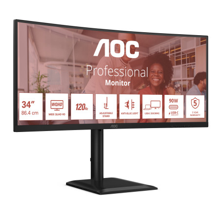 AOC E4 CU34E4CV kompiuterio monitorius 34" UltraWide Quad HD