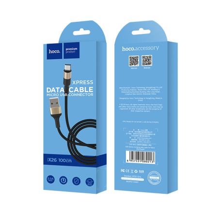 Hoco X26 microUSB USB kabelis 1.0m juodas-auksinis