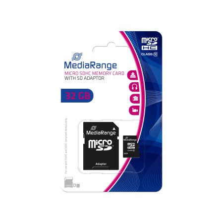 32GB Micro SDHC atminties kortelė su adapteriu MEDIARANGE