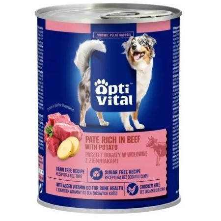 OptiVital- Pate dla dorosłych psów z wieprzowiną. Bogate w wołowinę z ziemniakami 400g