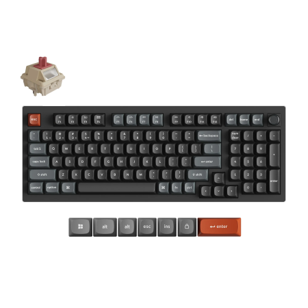 Keychron V5 Max Wireless (V5U-D1) - US Layout - Hot-Swappable Silk POM Red - Black (Juoda) Mechaninė Belaidė Žaidimų Klaviatūra