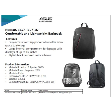 Asus | NEREUS | Fits up to size 16 " | Backpack | Black