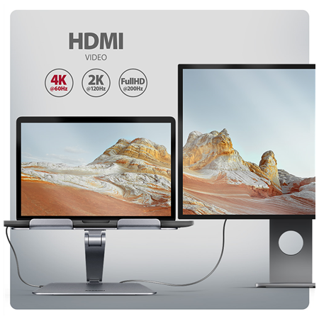 AXAGON Desk Mount | HMC-STND USB-C 5Gbps Stand and Hub 7in1 | Adjustable Height, Tilt | 10-16 " | Aluminum