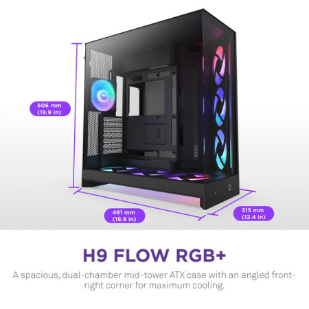 NZXT H9 Flow RGB+ (2025) korpusas juodas
