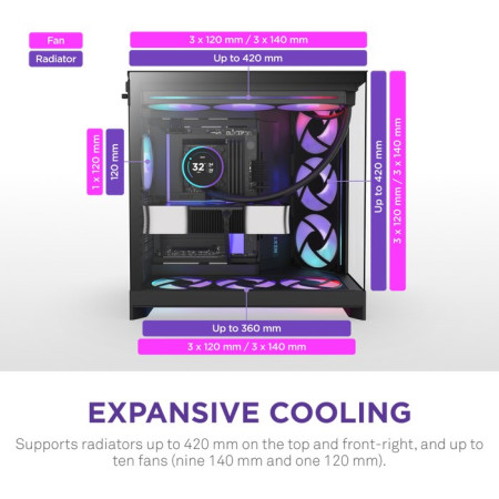 NZXT H9 Flow RGB+ (2025) korpusas juodas