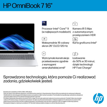 HP OmniBook 7 16-az0222nw - Core 5 210H | 16" 2K | 16GB | 512GB | Win11 Home | Srebrinė ledyninė