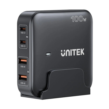 Unitek biuro greita įkroviklis GaN 100W, 2xUSB-A, 2xUSB-C, juodas