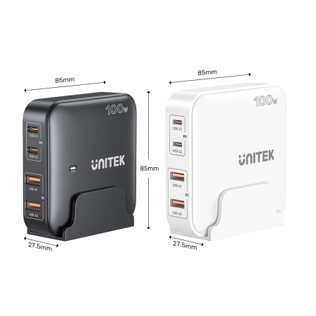 Unitek biuro greita įkroviklis GaN 100W, 2xUSB-A, 2xUSB-C, juodas