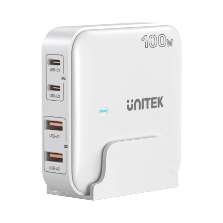 Unitek biuro greita įkroviklis GaN 100W, 2xUSB-A, 2xUSB-C, baltas