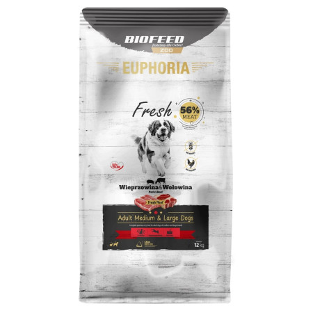 BIOFEED Euphoria Fresh Adult Medium & Large Pork with beef - sausas maistas šunims - 12kg
