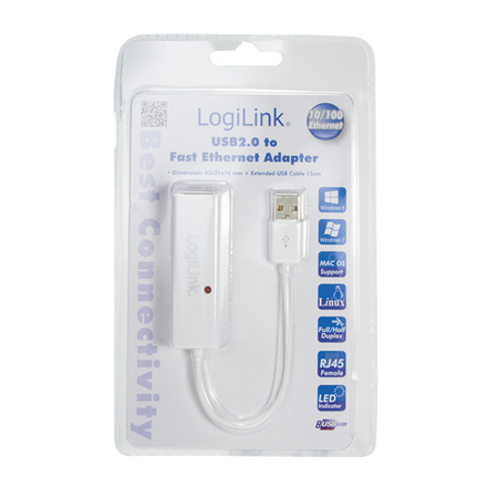 Logilink | Fast Ethernet USB 2.0 to RJ45 Adapter: | 0.115 m | White | USB-A to RJ45