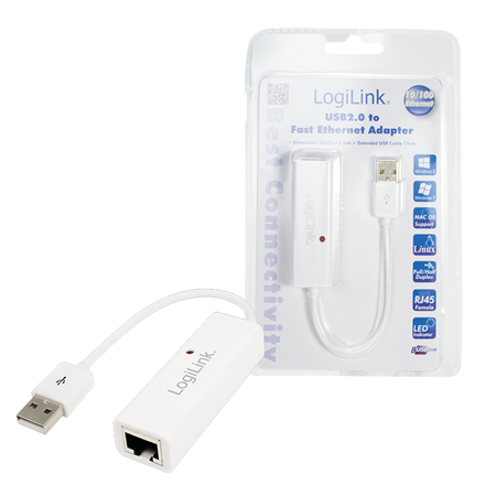 Logilink | Fast Ethernet USB 2.0 to RJ45 Adapter: | 0.115 m | White | USB-A to RJ45