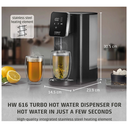 Caso Turbo Hot Water Dispenser | HW 616 | Water Dispenser | 2600 W | 2.5 L | Plastic/Stainless Steel | Black/Stainless Steel