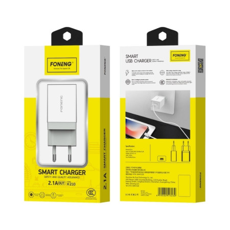 Foneng K210 2.1A USB-A Įkroviklis Baltas
