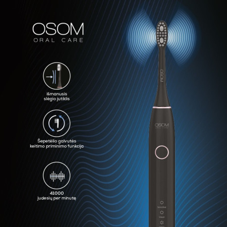 OSOM ORAL CARE Elektrinis dantų šepetėlis JUODAS