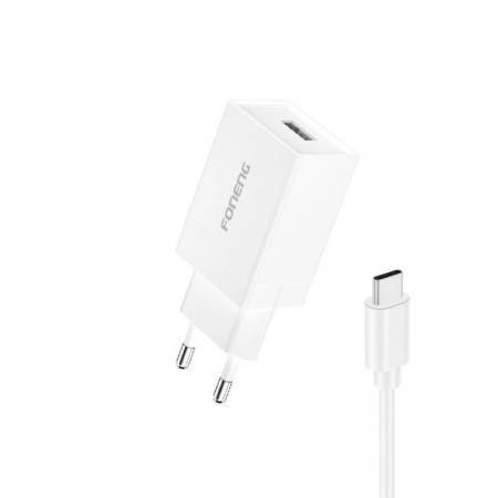 Foneng K210 2.1A USB-A Įkroviklis su USB-C kabeliu Baltas