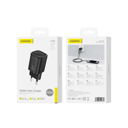 Foneng EU69 20W USB-C Įkroviklis Juodas