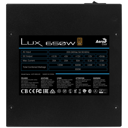 Aerocool LUX 650W maitinimo blokas 20+4 pin ATX