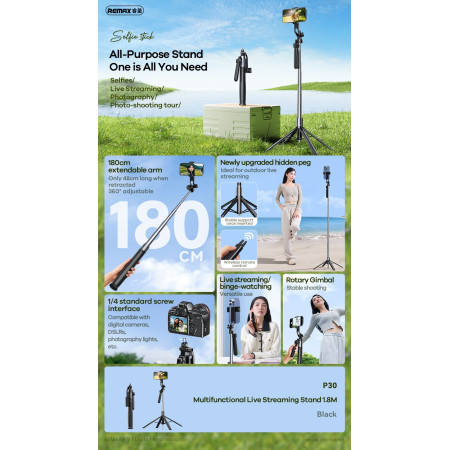 Remax P30 Asmenukių Lazda 1.8m juoda