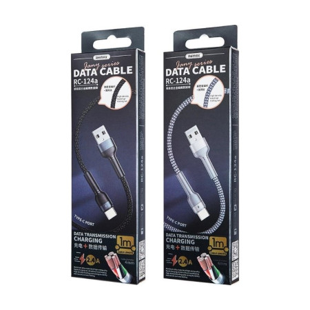 USB kabelis Remax RC-124a USB-A į USB-C 1.0m juodas