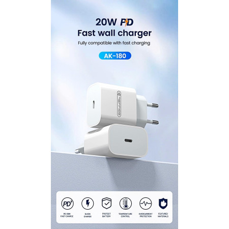 Jellico AK180 20W USB-C Įkroviklis Baltas