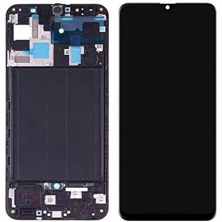 Samsung A505 A50 Ekranas su lietimui jautriu stikliuku ir rėmeliu juodas OLED (real size)