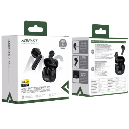 Belaidės ausinės Acefast W2 ANC juodos