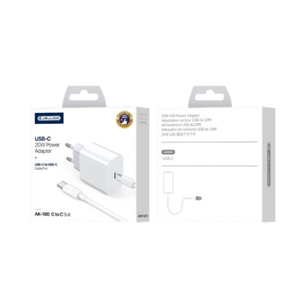 Įkroviklis Jellico AK180 20W su USB-C kabeliu 1.0m baltas